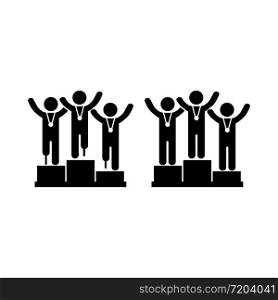 Para-athletes on a podium or paralympics, victory icon in black on an isolated white color background. EPS 10 vector. Para-athletes on a podium or paralympics, victory icon in black on an isolated white color background. EPS 10 vector.
