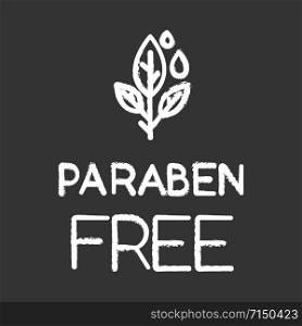 Paraben free chalk icon. Non-toxic, non-chemical pharmaceutics. Natural hypoallergen cosmetics. Product free ingredient. Herbal medicine for sensitive skin. Isolated vector chalkboard illustration
