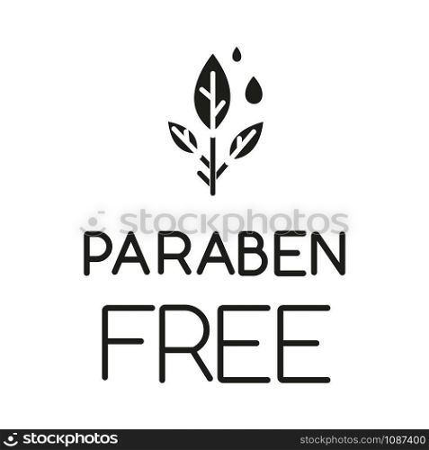 Paraben free glyph icon. Non-chemical pharmaceutics. Hypoallergenic cosmetics. Product free ingredient. Medicine for sensitive skin. Silhouette symbol. Negative space. Vector isolated illustration