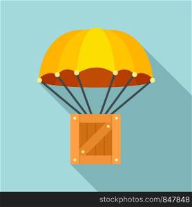 Parachute delivery box icon. Flat illustration of parachute delivery box vector icon for web design. Parachute delivery box icon, flat style