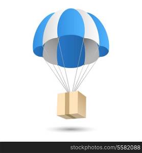 Parachute gift box package aerial post delivery emblem icon vector illustration