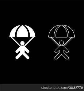 Parachute jumper icon set white color illustration flat style simple image outline