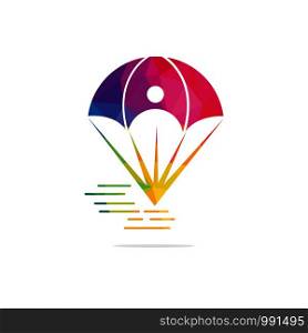 Parachute logo design. Delivery air balloon symbol. Business corporate vector icon.