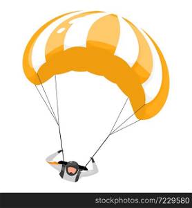 Parachuting flat vector illustration. Skydiving experience. Extreme sports. Active lifestyle. Outdoor activities. Sportsman, parachutist isolated cartoon character on white background. Parachuting flat vector illustration