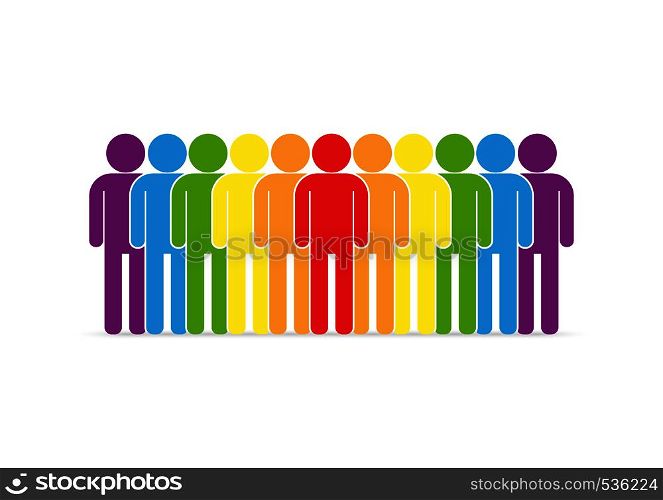 Parade of the LGBT movement. People silhouettes in LGBT colors, flat design