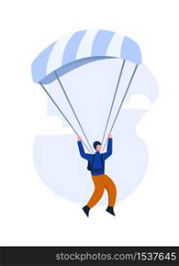 Paraglider flying on a gliding parachute. The concept of paragliding as an extreme sport and an ultralight glider Design of adventure, hobby, free glide in the sky.. Paraglider flying on a gliding parachute. The concept of paragliding