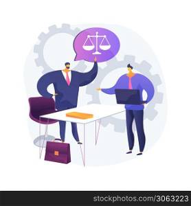 Paralegal services abstract concept vector illustration. Delegated legal work, organizing files, drafting documents, legal research, law firm, write report, litigation abstract metaphor.. Paralegal services abstract concept vector illustration.