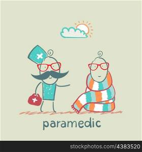 paramedic speaks with a patient