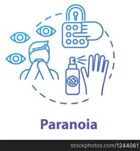 Paranoia concept icon. Irrational suspicion. Persecution complex. Personality disorder. Mental illness idea thin line illustration. Vector isolated outline RGB color drawing