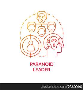 Paranoid leader red gradient concept icon. Suspicious boss. Fear and anxiety. Type of toxic leader abstract idea thin line illustration. Isolated outline drawing. Myriad Pro-Bold fonts used. Paranoid leader red gradient concept icon