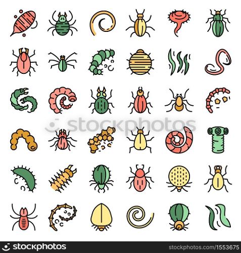 Parasite icons set. Outline set of parasite vector icons thin line color flat on white. Parasite icons set vector flat