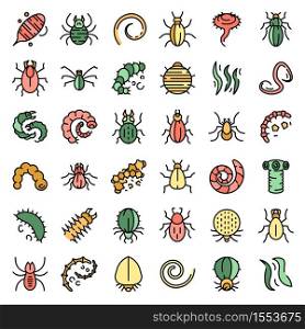 Parasite icons set. Outline set of parasite vector icons thin line color flat on white. Parasite icons set vector flat