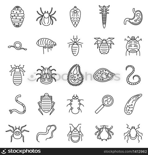 Parasite insect icons set. Outline set of parasite insect vector icons for web design isolated on white background. Parasite insect icons set, outline style