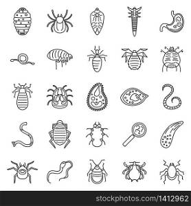 Parasite insect icons set. Outline set of parasite insect vector icons for web design isolated on white background. Parasite insect icons set, outline style