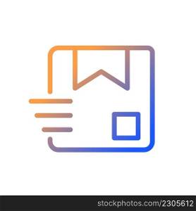 Parcel gradient linear vector icon. Shipping service. Receive order. Express delivery. Postal service. Box sending. Thin line color symbol. Modern style pictogram. Vector isolated outline drawing. Parcel gradient linear vector icon