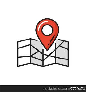 Parcel tracking, gps delivery, map point location isolated flat icon. Vector navigation and point location, place delivery. Deliver location map pin, fastfood fast online order and shipping services. Gps delivery and parcel tracking pinpoint isolated