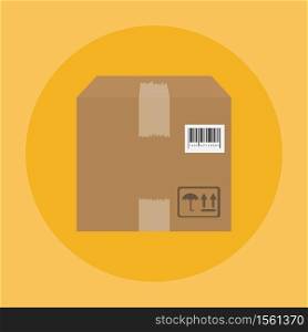 Parcel. Vector flat design, isolated. Box container with handling packing icons, stickers, bar code. . Box container with handling packing icons, stickers, bar code. Parcel. Vector flat design, isolated.