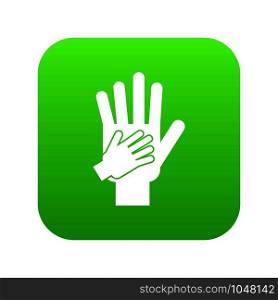 Parent and child hands together icon digital green for any design isolated on white vector illustration. Parent and child hands together icon digital green