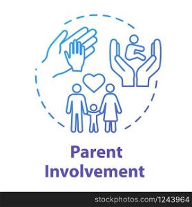 Parent involvement concept icon. Positive environment for kids. Love and care. Family support idea thin line illustration. Vector isolated outline RGB color drawing. Editable stroke