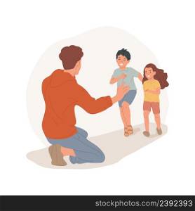 Parent meeting after divorce isolated cartoon vector illustration. Father with open arms, child running to him, meeting divorced parent, split family, dad smiling and hugging vector cartoon.. Parent meeting after divorce isolated cartoon vector illustration.