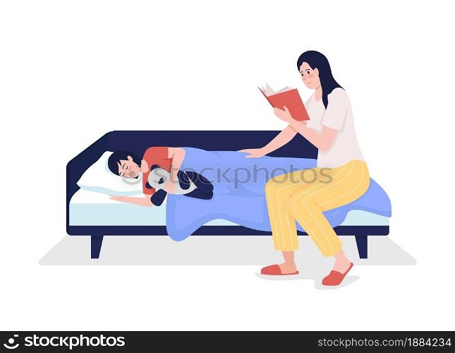 Parent reads for child semi flat color vector characters. Sitting figures. Full body people on white. Family members isolated modern cartoon style illustration for graphic design and animation. Parent reads for child semi flat color vector characters