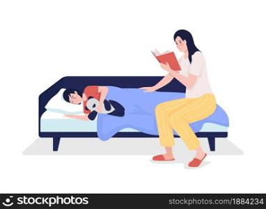 Parent reads for child semi flat color vector characters. Sitting figures. Full body people on white. Family members isolated modern cartoon style illustration for graphic design and animation. Parent reads for child semi flat color vector characters