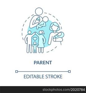 Parent role in society blue concept icon. Father mother in community. Moral norms for parent and family abstract idea thin line illustration. Vector isolated outline color drawing. Editable stroke. Parent role in society blue concept icon
