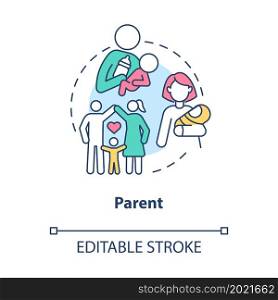 Parent role in society concept icon. Father mother in community. Moral norms and expectation abstract idea thin line illustration. Vector isolated outline color drawing. Editable stroke. Parent role in society concept icon