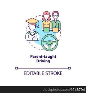 Parent taught driving concept icon. Driving education for teens abstract idea thin line illustration. Vehicle operating skill. Vector isolated outline color drawing. Editable stroke. Parent taught driving concept icon