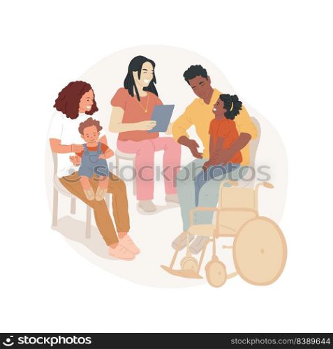 Parent-to-parent contact isolated cartoon vector illustration. Connect families, parents support meeting, discuss a problem, find contacts, training program, information center vector cartoon.. Parent-to-parent contact isolated cartoon vector illustration.