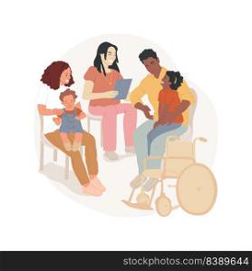 Parent-to-parent contact isolated cartoon vector illustration. Connect families, parents support meeting, discuss a problem, find contacts, training program, information center vector cartoon.. Parent-to-parent contact isolated cartoon vector illustration.