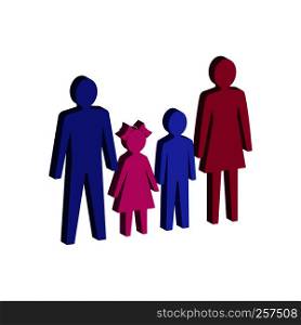Parent with children, Family symbol. Flat Isometric Icon or Logo. 3D Style Pictogram for Web Design, UI, Mobile App, Infographic. Vector Illustration on white background.