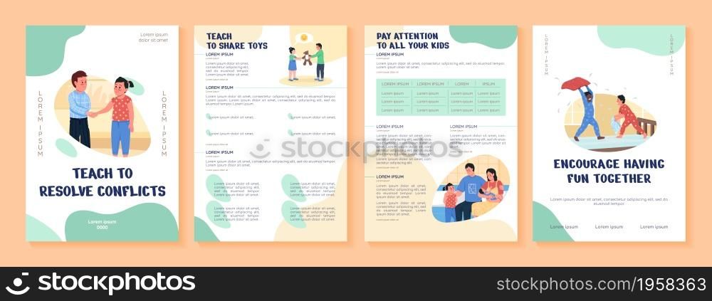 Parenting flat vector brochure template. Avoid family conflicts. Flyer, booklet, printable leaflet design with flat illustrations. Magazine page, cartoon reports, infographic posters with text space. Parenting flat vector brochure template