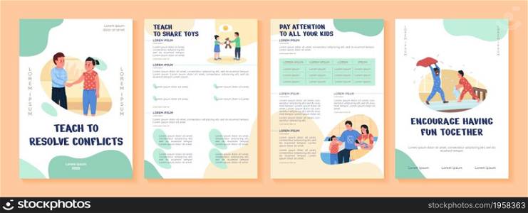 Parenting flat vector brochure template. Avoid family conflicts. Flyer, booklet, printable leaflet design with flat illustrations. Magazine page, cartoon reports, infographic posters with text space. Parenting flat vector brochure template