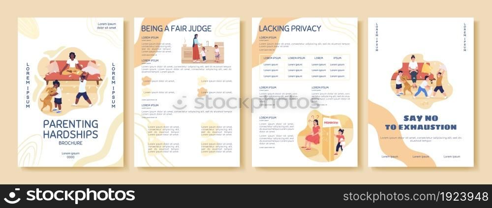Parenting hardship flat vector brochure template. Flyer, booklet, printable leaflet design with flat illustrations. Magazine page, cartoon reports, infographic posters with text space. Parenting hardship flat vector brochure template