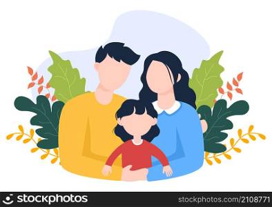 Parenting of Mother, Father and Kids Embracing Each Other in Loving Family. Cute Cartoon Background Vector Illustration for Banner or Psychology