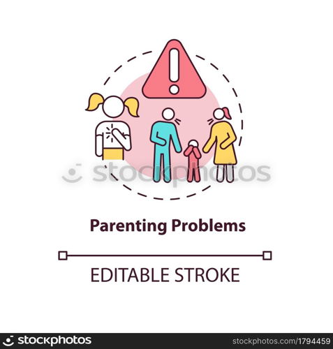 Parenting problem concept icon. Emotional hurt disturbance. Family conflict and discord abstract idea thin line illustration. Suffering child. Vector isolated outline color drawing. Editable stroke. Parenting problem concept icon