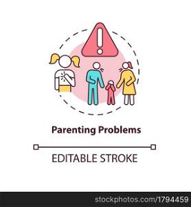 Parenting problem concept icon. Emotional hurt disturbance. Family conflict and discord abstract idea thin line illustration. Suffering child. Vector isolated outline color drawing. Editable stroke. Parenting problem concept icon