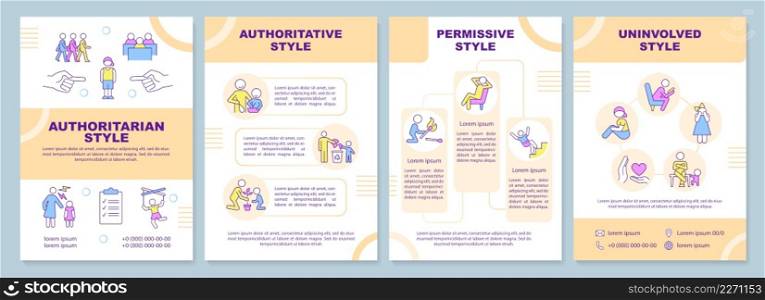 Parenting styles orange brochure template. Authoritative parents. Leaflet design with linear icons. 4 vector layouts for presentation, annual reports. Arial-Black, Myriad Pro-Regular fonts used. Parenting styles orange brochure template