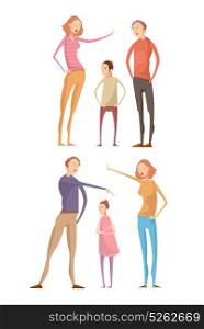 Parents Abuse Child Compositions. Set of two isolated compositions with adult parents characters abusing their unhappy children having family quarrel vector illustration