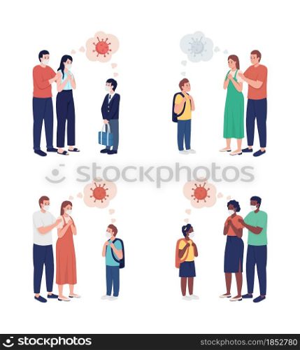 Parents anxious about coronavirus semi flat color vector character. Family figure. Full body people on white. After covid isolated modern cartoon style illustration for graphic design and animation. Parents anxious about coronavirus semi flat color vector character