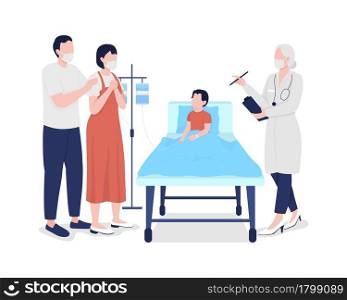 Parents feels relief after child checkup semi flat color vector characters. Full body people on white. Children hospital isolated modern cartoon style illustration for graphic design and animation. Parents feels relief after child checkup semi flat color vector characters