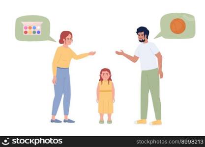 Parents fighting over daughter hobby semi flat color vector characters. Editable figures. Full body people on white. Simple cartoon style spot illustration for web graphic design and animation. Parents fighting over daughter hobby semi flat color vector characters