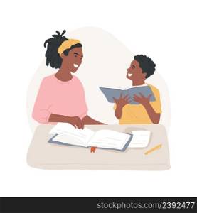 Parents help isolated cartoon vector illustration. Smiling teenager with mother doing homework together, both laughing, school subjects studying with parent, getting help vector cartoon.. Parents help isolated cartoon vector illustration.