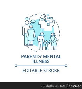 Parents mental illness turquoise concept icon. Mother, father depression. Yell at kid. Child safety idea thin line illustration. Vector isolated outline RGB color drawing. Editable stroke. Parents mental illness turquoise concept icon