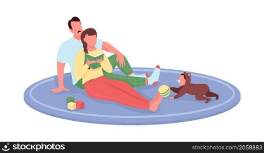 Parents with baby at home semi flat color vector characters. Interacting figures. Full body people on white. Daily life isolated modern cartoon style illustration for graphic design and animation. Parents with baby at home semi flat color vector characters