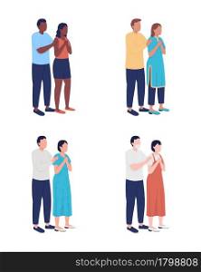 Parents worry about child semi flat color vector characters set. Standing figures. Full body people on white. Family support isolated modern cartoon style illustration for graphic design and animation. Parents worry about child semi flat color vector characters set