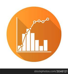 Pareto curve orange flat design long shadow glyph icon. Information chart and graph. 80-20 rule visualization. Social wealth distribution presentation. Vector silhouette illustration