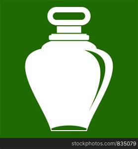 Parfume bottle icon white isolated on green background. Vector illustration. Parfume bottle icon green