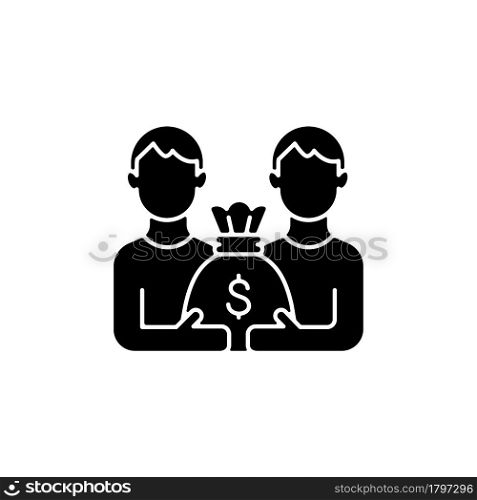 Pari mutuel prize black glyph icon. Dividing prize between same tier winners. Parimutuel betting. Paying cash claimants. Silhouette symbol on white space. Vector isolated illustration. Pari mutuel prize black glyph icon